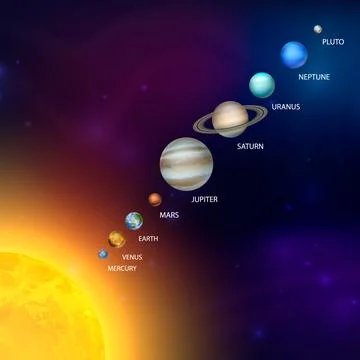 Planets of the Solar System. Vector 3d Realistic Space Planet Set in Space Stock Illustration