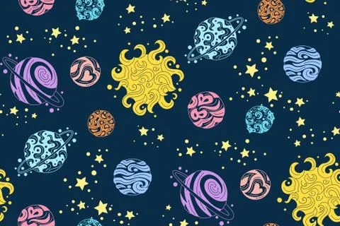 Planets space colorful seamless pattern vector Stock Illustration
