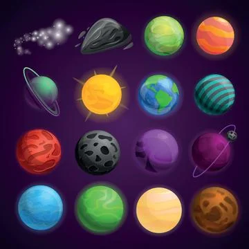 Planets space icon set, cartoon style Stock Illustration