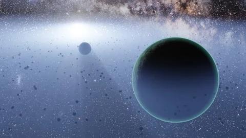 Planets in space in a nebula with volumetric shadows Stock Footage 249265525