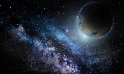 Planets in space, night sky, abstract illustration Stock Illustration