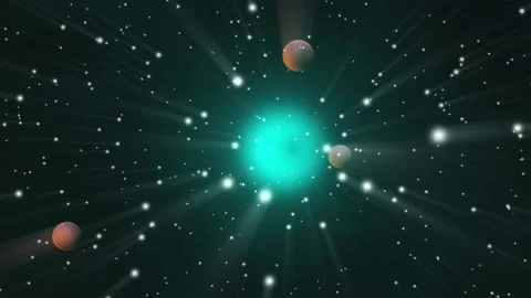 Planets in space with stars in orbit in distant exploding star galaxy animation Stockbeeldmateriaal 197663195