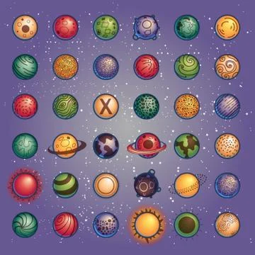Planets vector icon set Stock Illustration