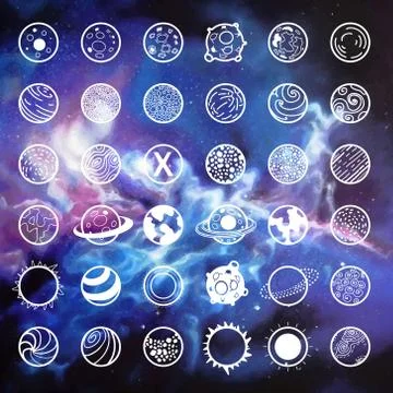 Planets vector icon set Stock Illustration