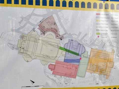 Planimetric map with the specification of the entire Roman Forum Stock Photos