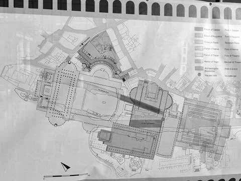 Planimetric map with the specification of the entire Roman Forum Stock Photos