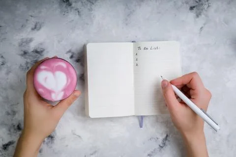 Planing concept - notepad, beetroot superlatte Stock Photos