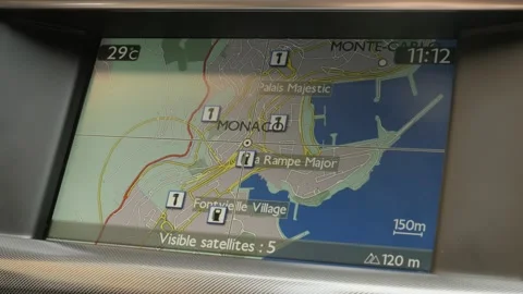 Planing trip to Monaco on car navigation system Stock Footage 91386854