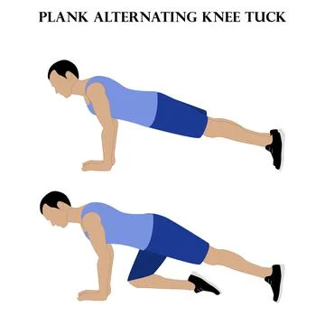 Plank alternating knee tuck exercise strength workout illustration Stock Illustration