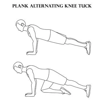 Plank alternating knee tuck exercise strength workout illustration outline Stock Illustration