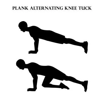 Plank alternating knee tuck exercise strength workout illustration silhouette Stock Illustration