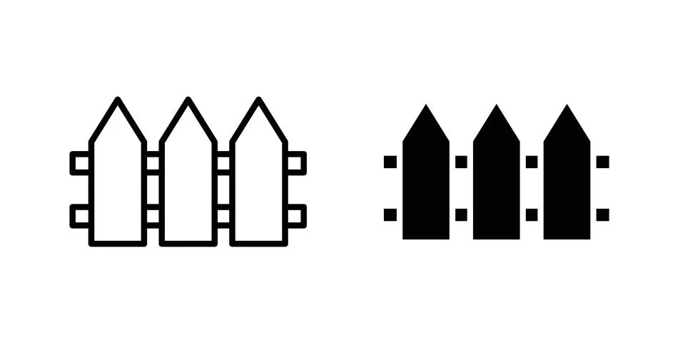 Plank fence icon solid, line, and editable vector set. Stock Illustration