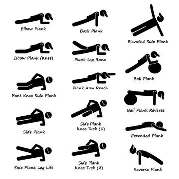 Plank Training Variations Exercise Stick Figure Pictogram Icons Stock-Illustration