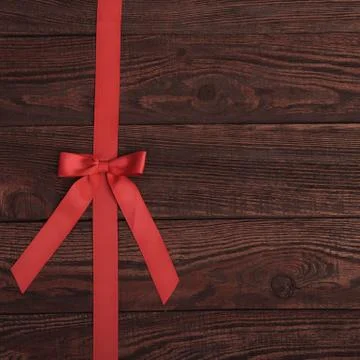Plank wood texture background with red ribbon Stock Photos