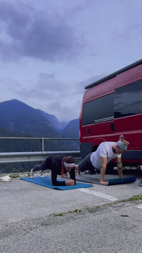 Plank Workout with Mountain View Stock Footage 330120974