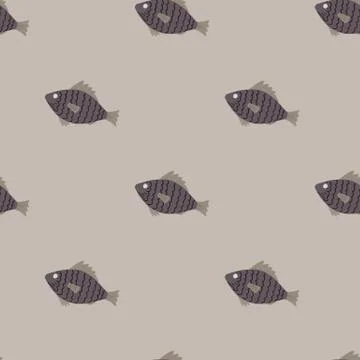 Plankton seamless pattern with little fish silhouettes ornament. Light grey b Stockillustratie