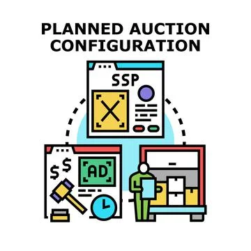 Planned auction configuration configuring digital programmatic advertising Stock Illustration