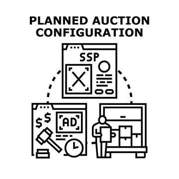 Planned auction configuration configuring digital programmatic advertising Stock Illustration