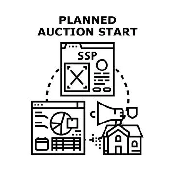 Planned auction start online real estate business Stock Illustration
