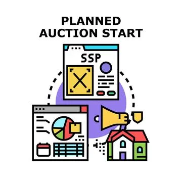 Planned auction start online real estate business Stock Illustration