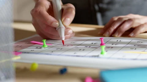 The planned date is marked on the calendar. Close-up. Stock Footage 255131029