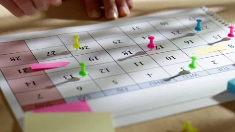 The planned date is marked on the calendar. Close-up. Stock Footage 255131033
