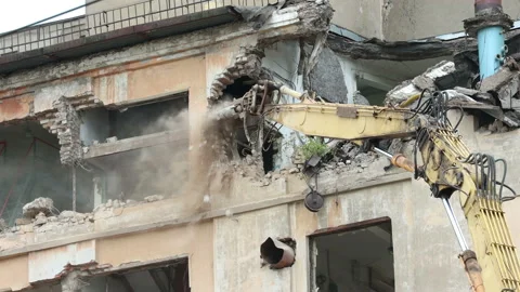 Planned destruction of an old brick building Stock Footage 132591541
