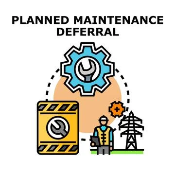 Planned maintenance deferral concept with engineer and gear symbols Stockillustratie