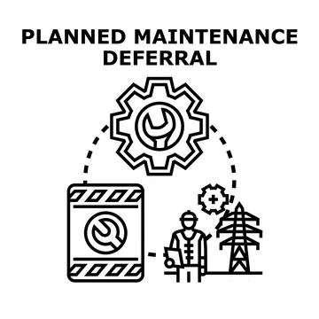Planned maintenance deferral concept with engineer and gear symbols Stock Illustration