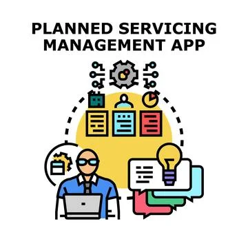 Planned servicing management app developing automation system Illustrazione stock