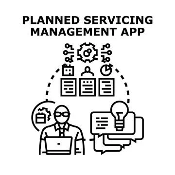 Planned servicing management app developing automation system Stock Illustration