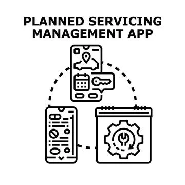 Planned servicing management mobile application concept vector Illustrazione stock