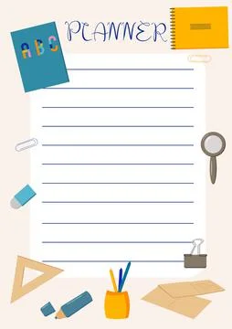 Planner back to school school supplies stationery Stock Illustration