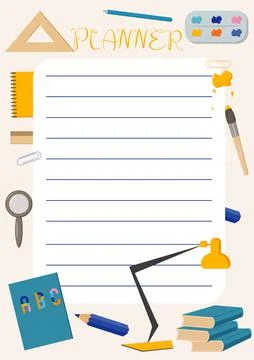 Planner back to school school supplies stationery Illustrazione stock