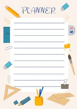 Planner back to school school supplies stationery Illustrazione stock