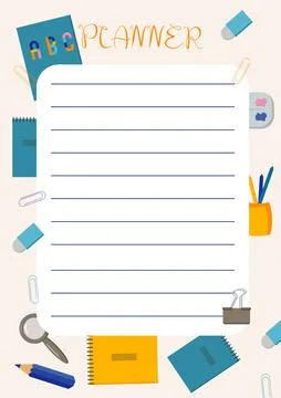 Planner back to school school supplies stationery Stock Illustration