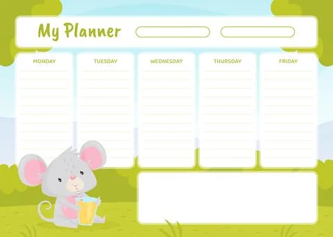Planner Card with Cute Mouse as Funny Little Animal Vector Template Stock Illustration