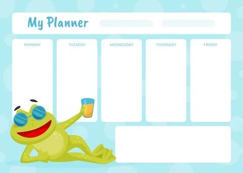 Planner with Cute Green Leaping Frog Character Vector Template Stock Illustration