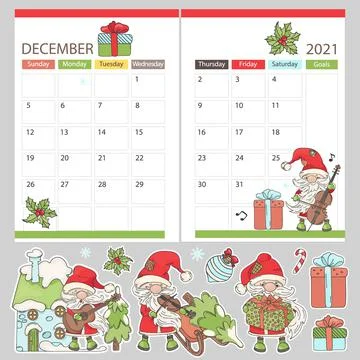 PLANNER DECEMBER STICKERS 2021 With Santa Vector Illustration Stock Illustration