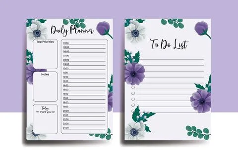 Planner To Do List Anemone Flower Design Template Stock Illustration