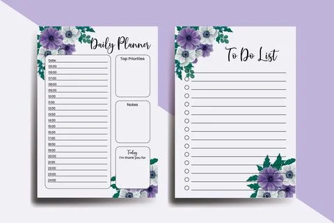 Planner To Do List Anemone Flower Design Template Stock-Illustration