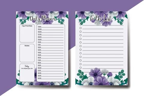 Planner To Do List Anemone Flower Design Template Illustrazione stock
