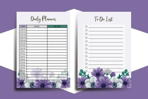 Planner To Do List Anemone Flower Design Template Illustrazione stock
