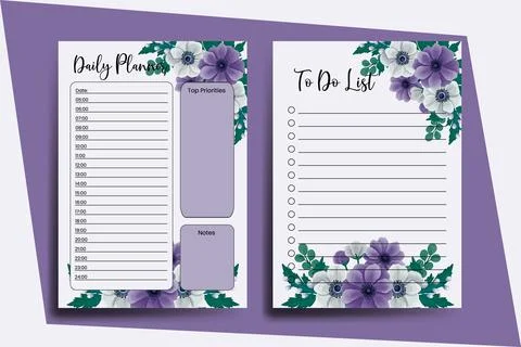Planner To Do List Anemone Flower Design Template Stock Illustration