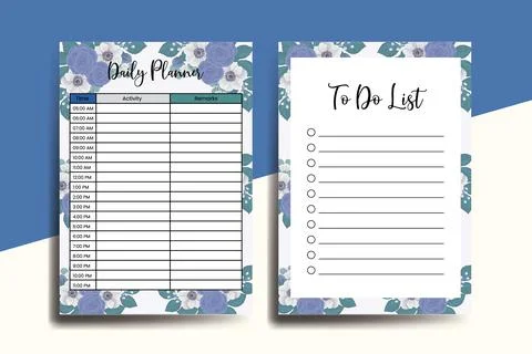 Planner To Do List Blue Rose Flower Design Template Stock Illustration