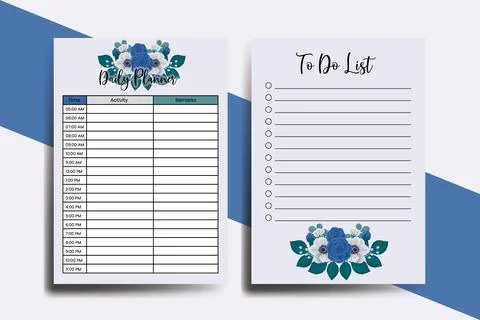 Planner To Do List Blue Rose Flower Design Template Stock Illustration