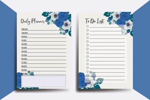 Planner To Do List Blue Rose Flower Design Template Illustrazione stock