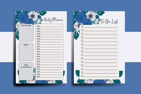 Planner To Do List Blue Rose Flower Design Template Stock Illustration