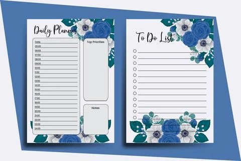 Planner To Do List Blue Rose Flower Design Template Stock Illustration
