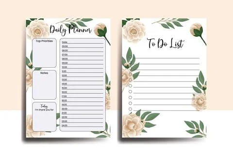 Planner To Do List Camellia Flower Design Template Stock Illustration
